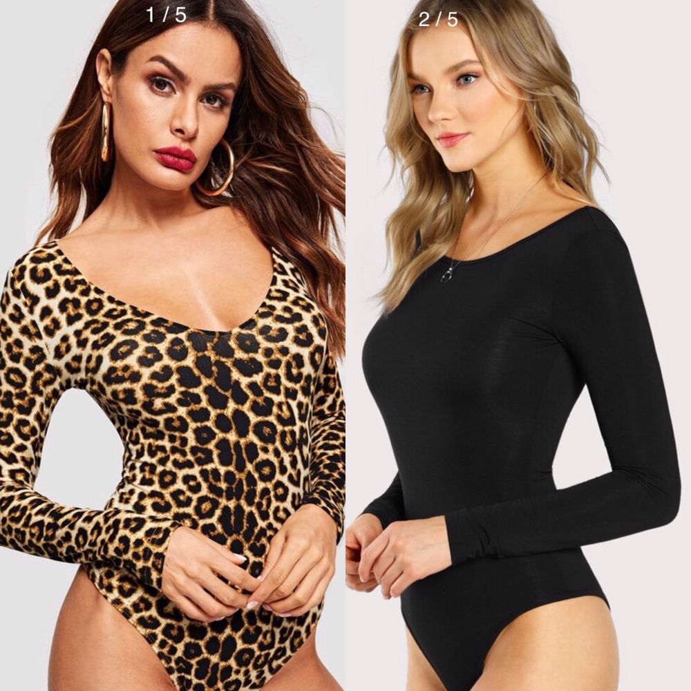 Shein Form Fitting Bodysuit. 2 suits.Black&Leopard